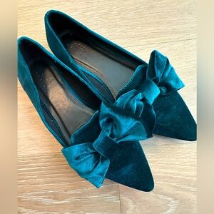 ASOS Design emerald blue green flat with bow! Sz 6 NEW